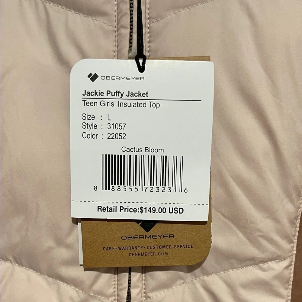 Obermeyer Heritage Light Pink Puffer Jacket for Teen Girls Size L (14-16) NWT